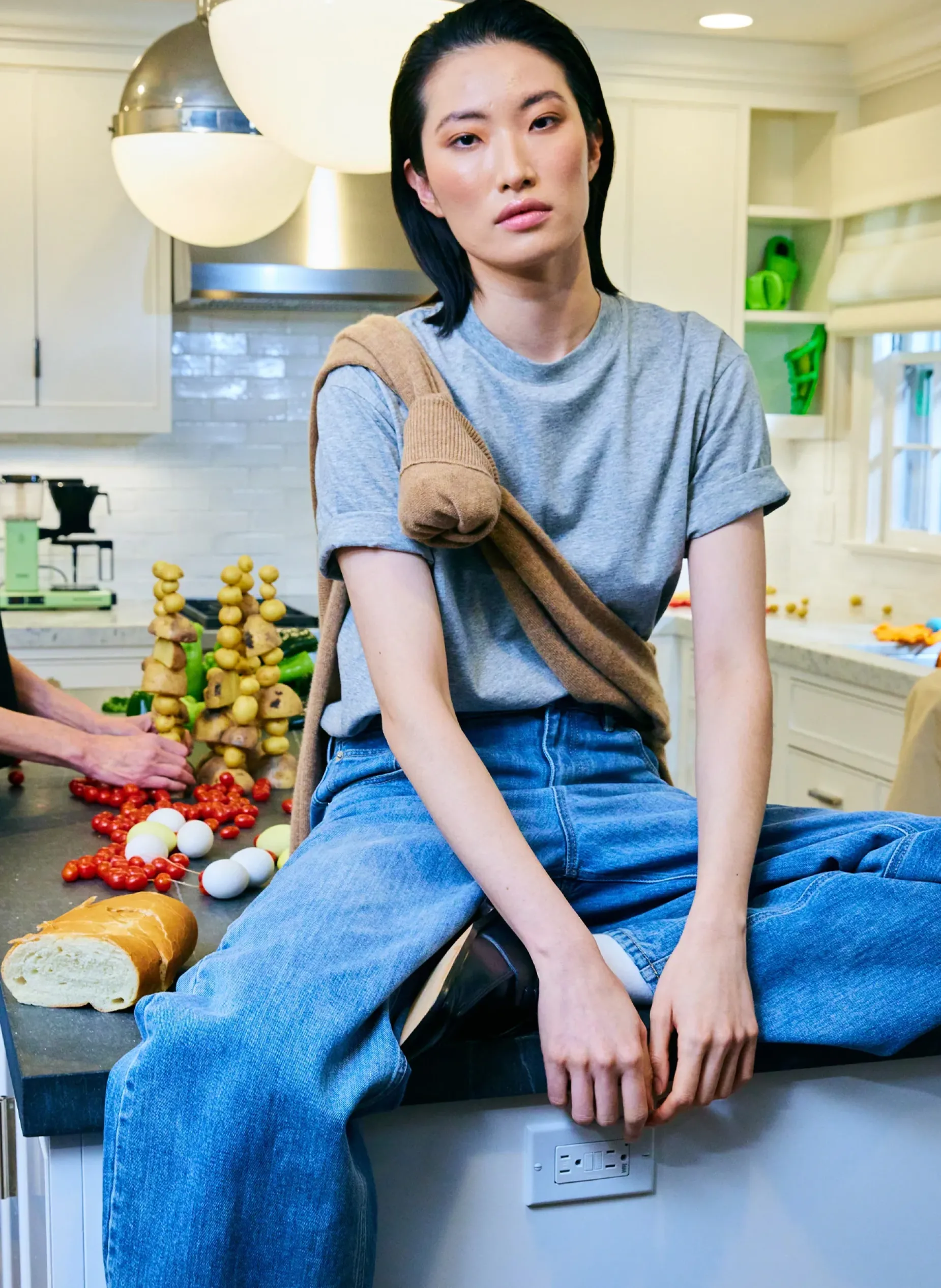 Tops|Fundamentals - WOFs>Tibi Mock Neck Unisex T-Shirt Heather Grey