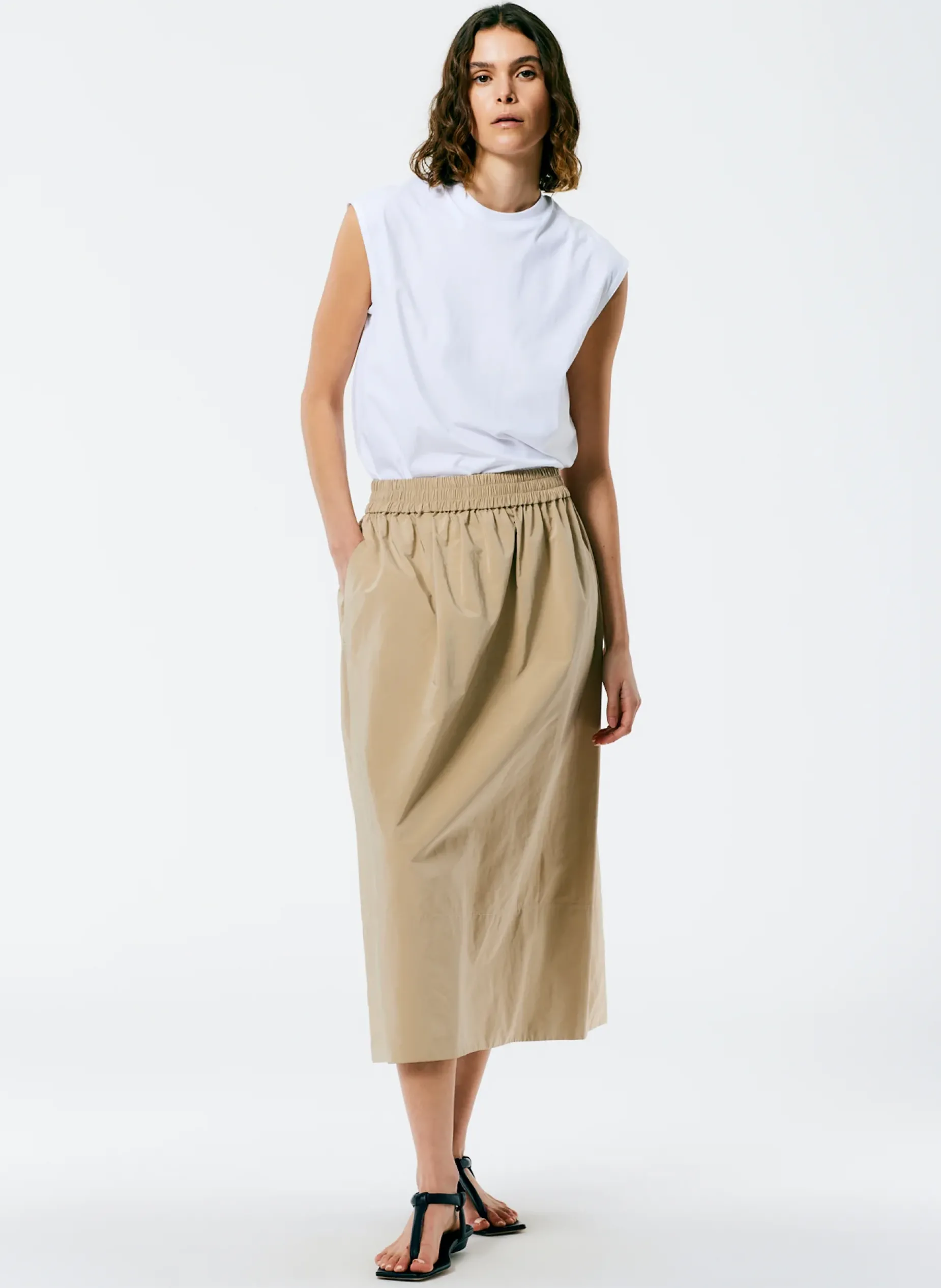 Skirts|Fundamentals - WOFs>Tibi Nylon Pull On Full Skirt Tan