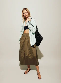 Skirts|Fundamentals - WOFs>Tibi Nylon Pull On Full Skirt Dark Taupe