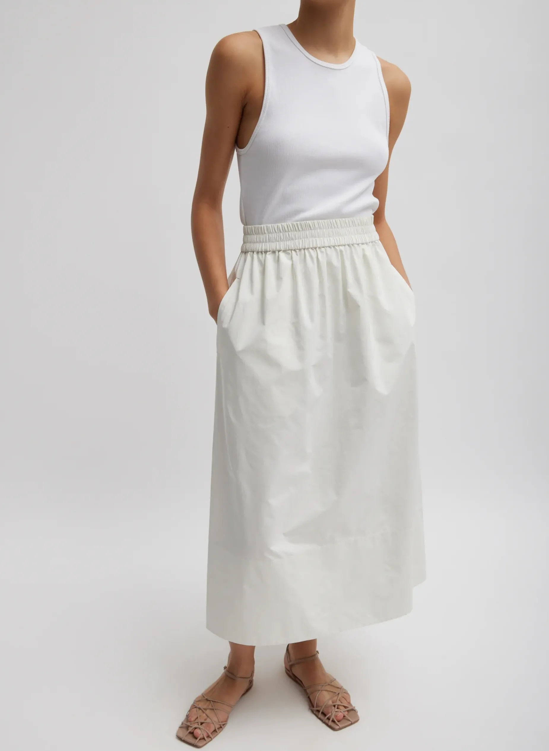 Skirts|Fundamentals - WOFs>Tibi Nylon Pull On Full Skirt White