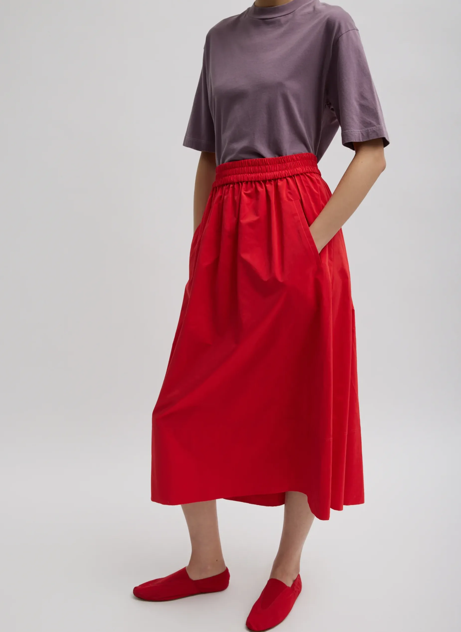 Skirts|Fundamentals - WOFs>Tibi Nylon Pull On Full Skirt Red