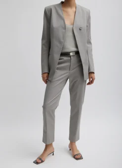 Suits|Pants & Shorts>Tibi Oliver Cotton Stretch Tricotine Lennon Ankle Pant Grey Moon