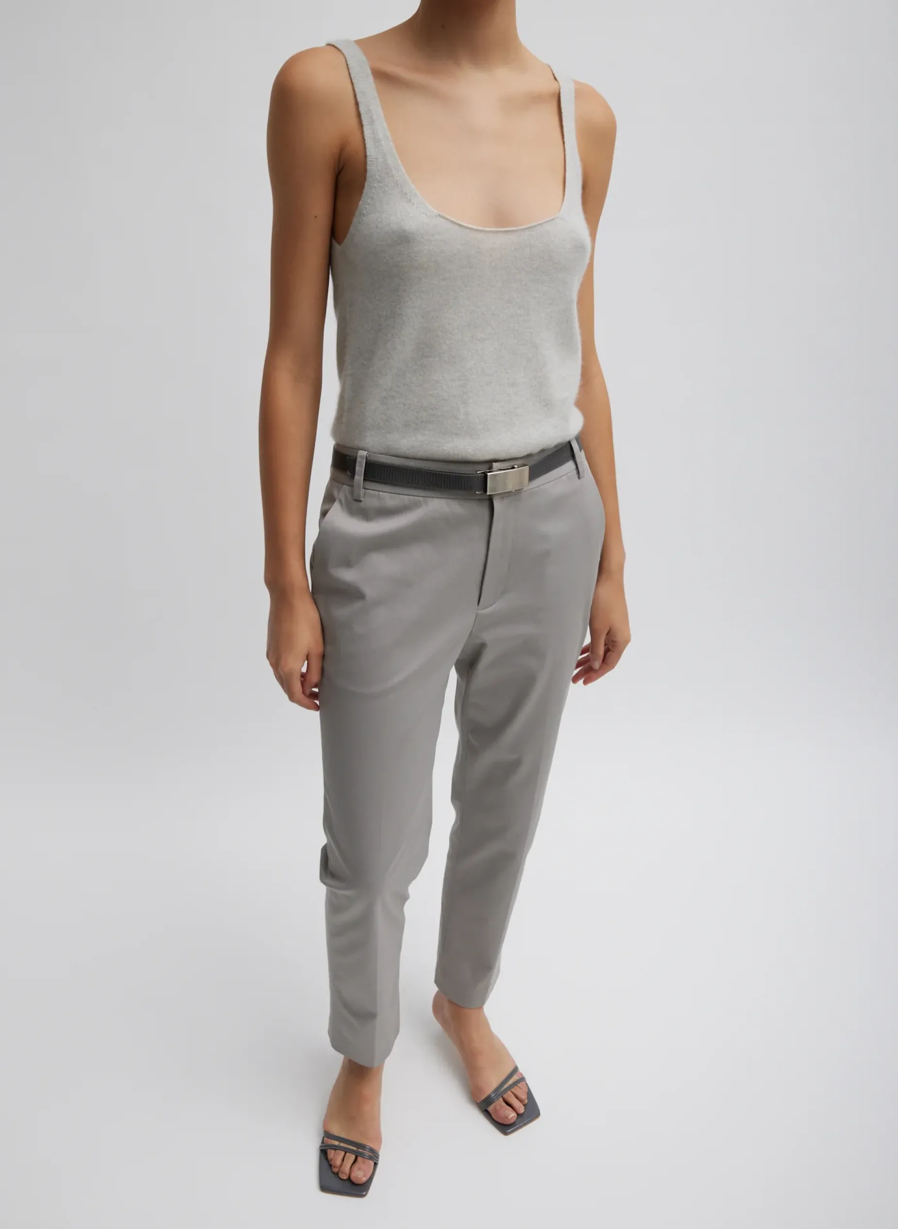 Suits|Pants & Shorts>Tibi Oliver Cotton Stretch Tricotine Lennon Ankle Pant Grey Moon
