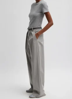 Suits|Pants & Shorts>Tibi Oliver Cotton Stretch Tricotine Stella Pant Grey Moon