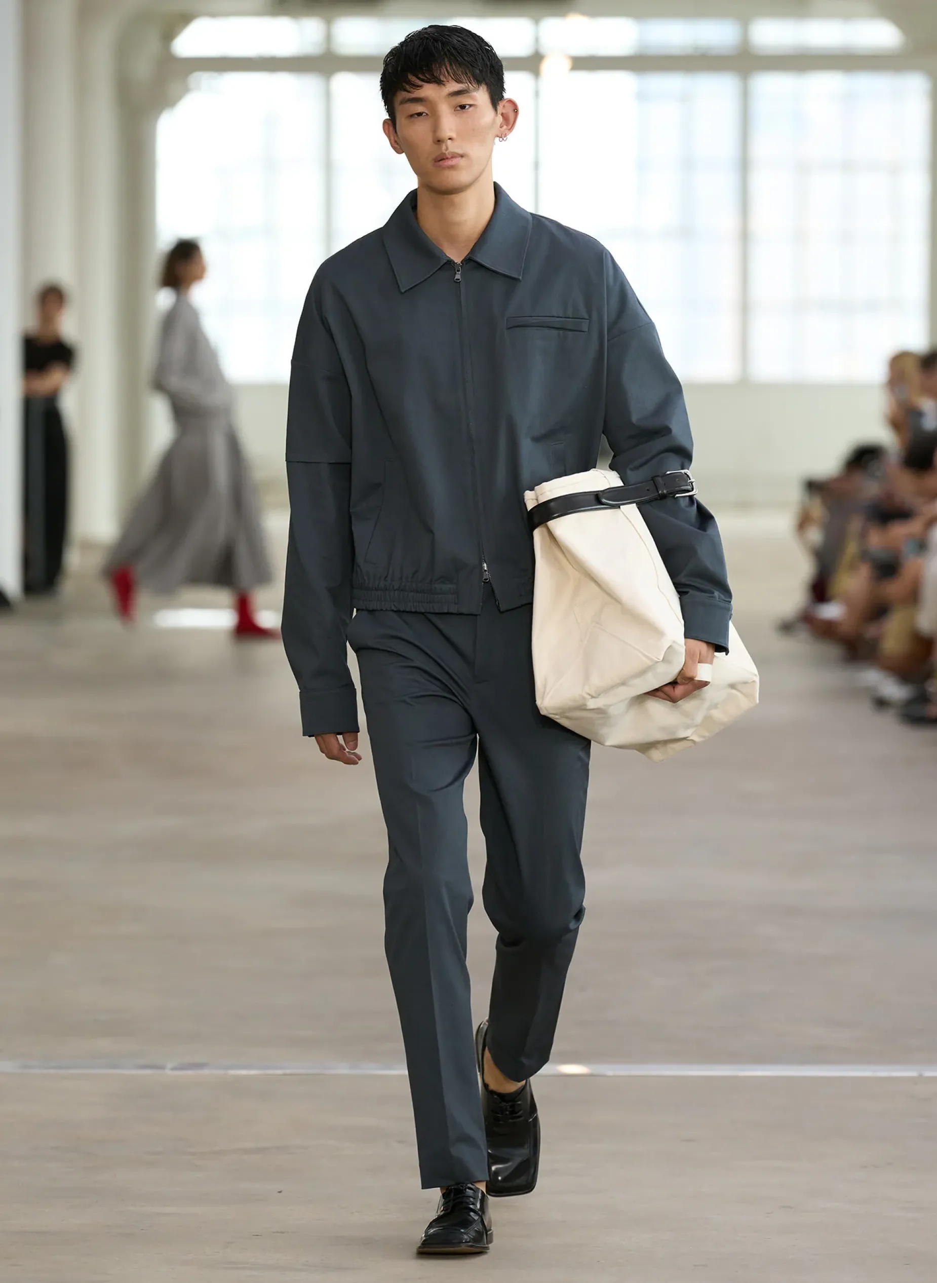 Jackets & Outerwear>Tibi Oliver Cotton Stretch Tricotine Bomber Slate Blue