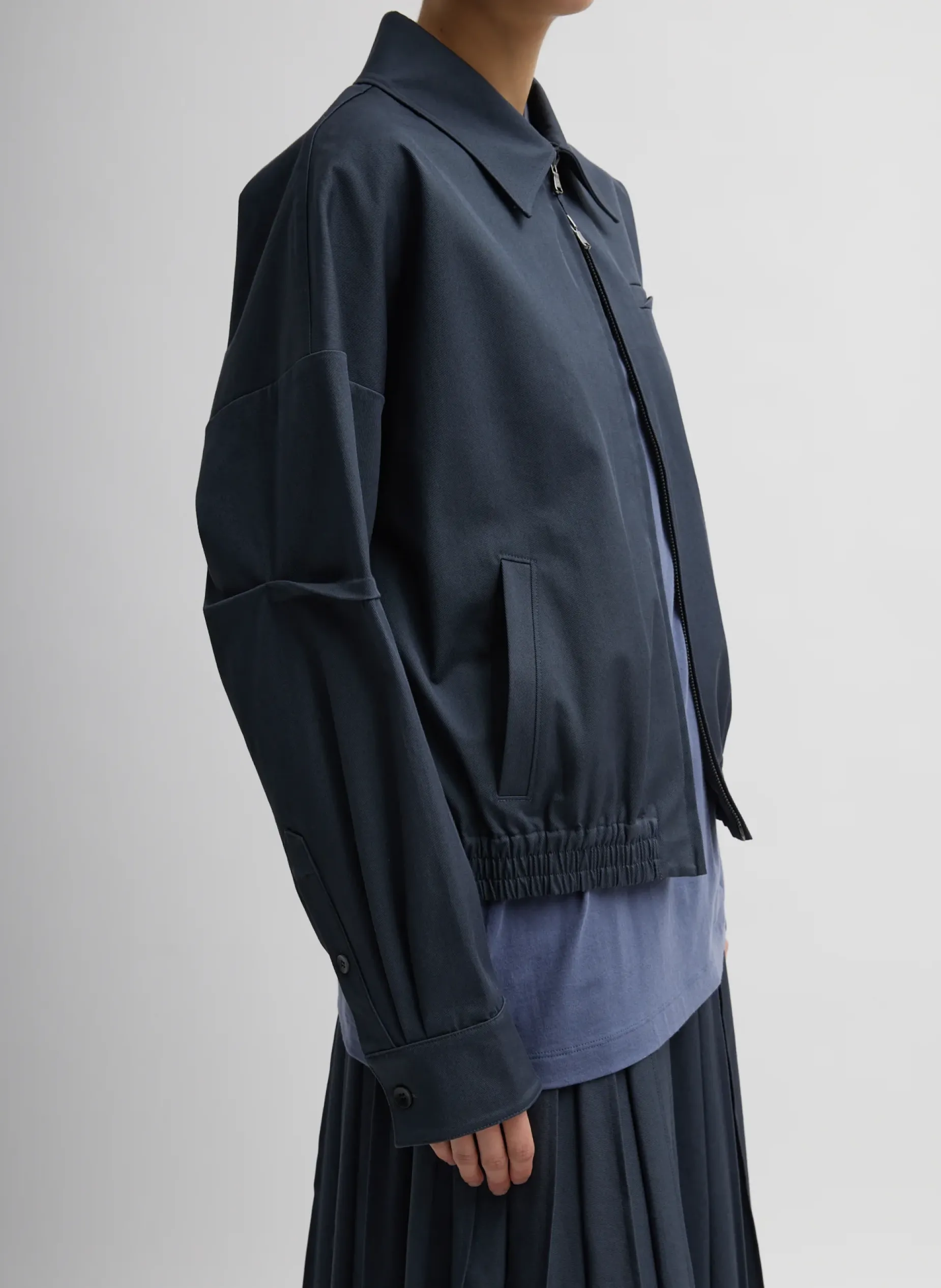 Jackets & Outerwear>Tibi Oliver Cotton Stretch Tricotine Bomber Slate Blue