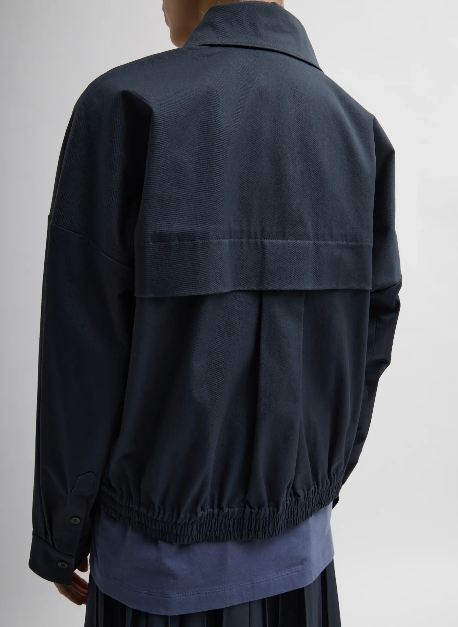 Jackets & Outerwear>Tibi Oliver Cotton Stretch Tricotine Bomber Slate Blue