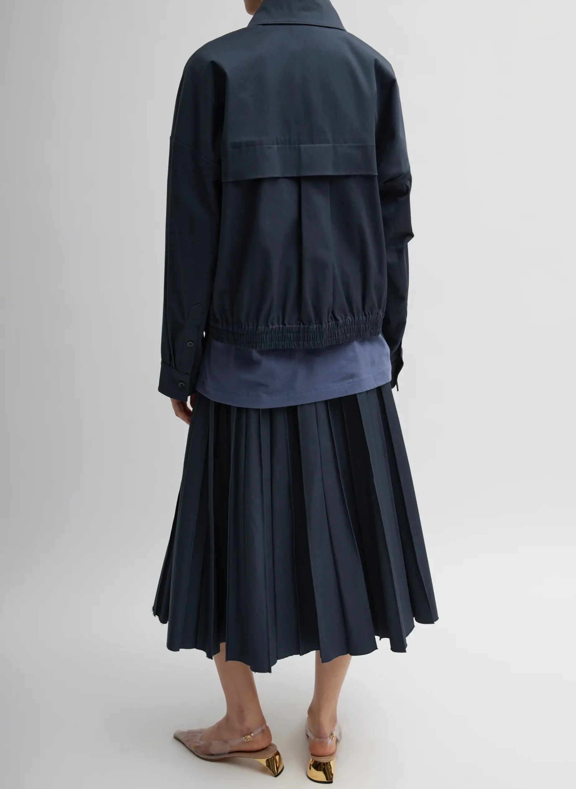 Jackets & Outerwear>Tibi Oliver Cotton Stretch Tricotine Bomber Slate Blue