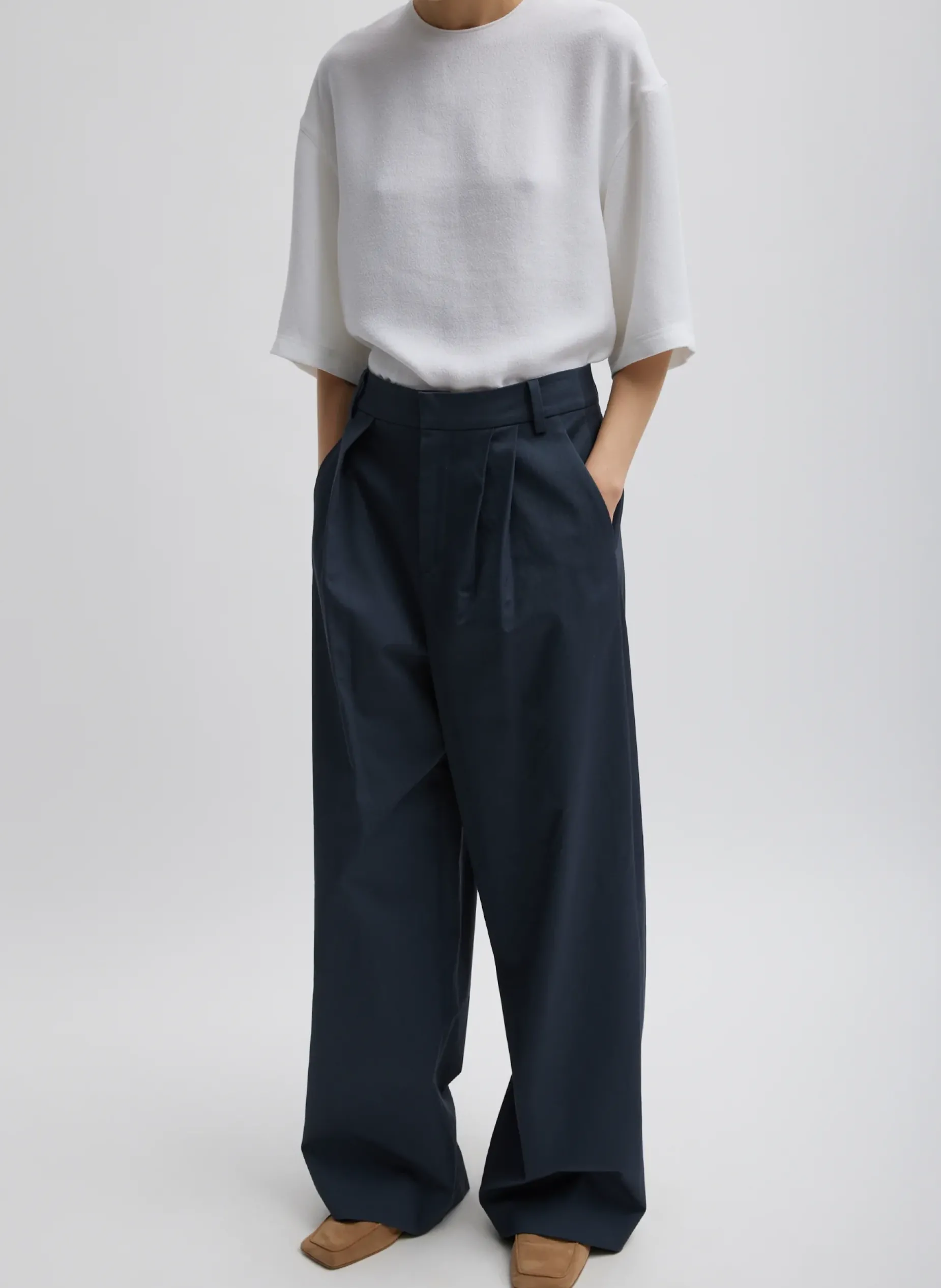 Suits|Pants & Shorts>Tibi Oliver Cotton Stretch Tricotine Stella Pant Slate Blue