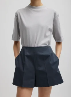 Suits|Pants & Shorts>Tibi Oliver Cotton Stretch Tricotine Structured Shorts Slate Blue