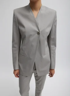 Suits|Jackets & Outerwear>Tibi Oliver Cotton Stretch Tricotine Sculpted Blazer Grey Moon