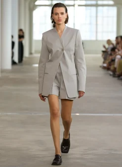 Suits|Jackets & Outerwear>Tibi Oliver Cotton Stretch Tricotine Sculpted Blazer Grey Moon