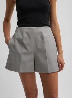 Suits|Pants & Shorts>Tibi Oliver Cotton Stretch Tricotine Structured Shorts Grey Moon
