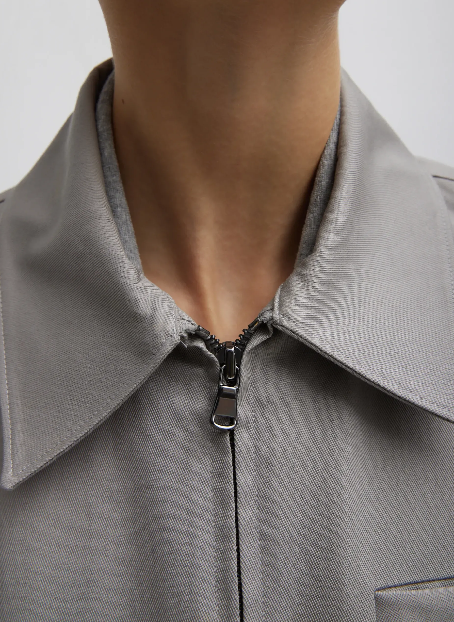 Jackets & Outerwear|Curated Closets>Tibi Oliver Cotton Stretch Tricotine Bomber Grey Moon