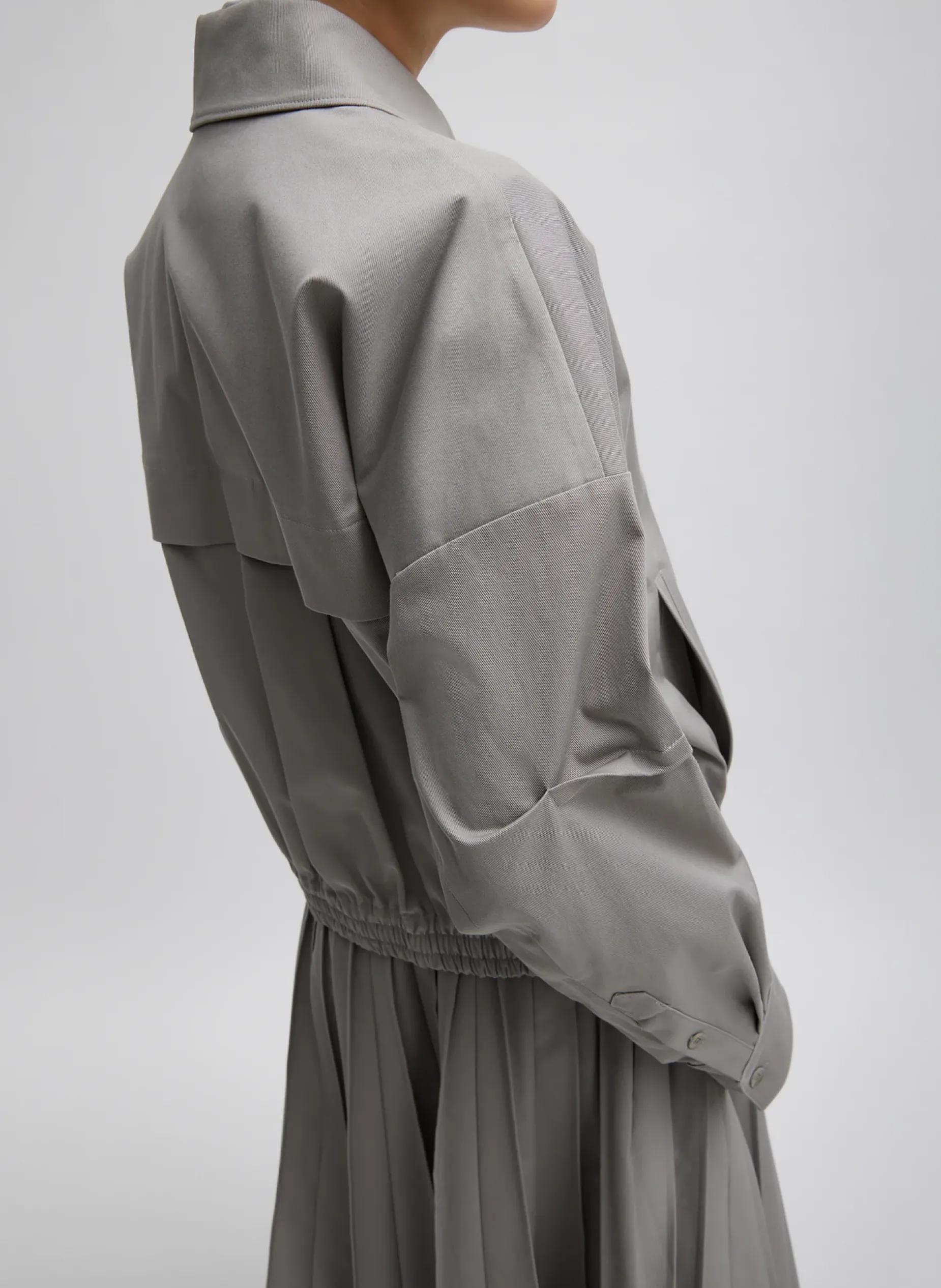 Jackets & Outerwear|Curated Closets>Tibi Oliver Cotton Stretch Tricotine Bomber Grey Moon