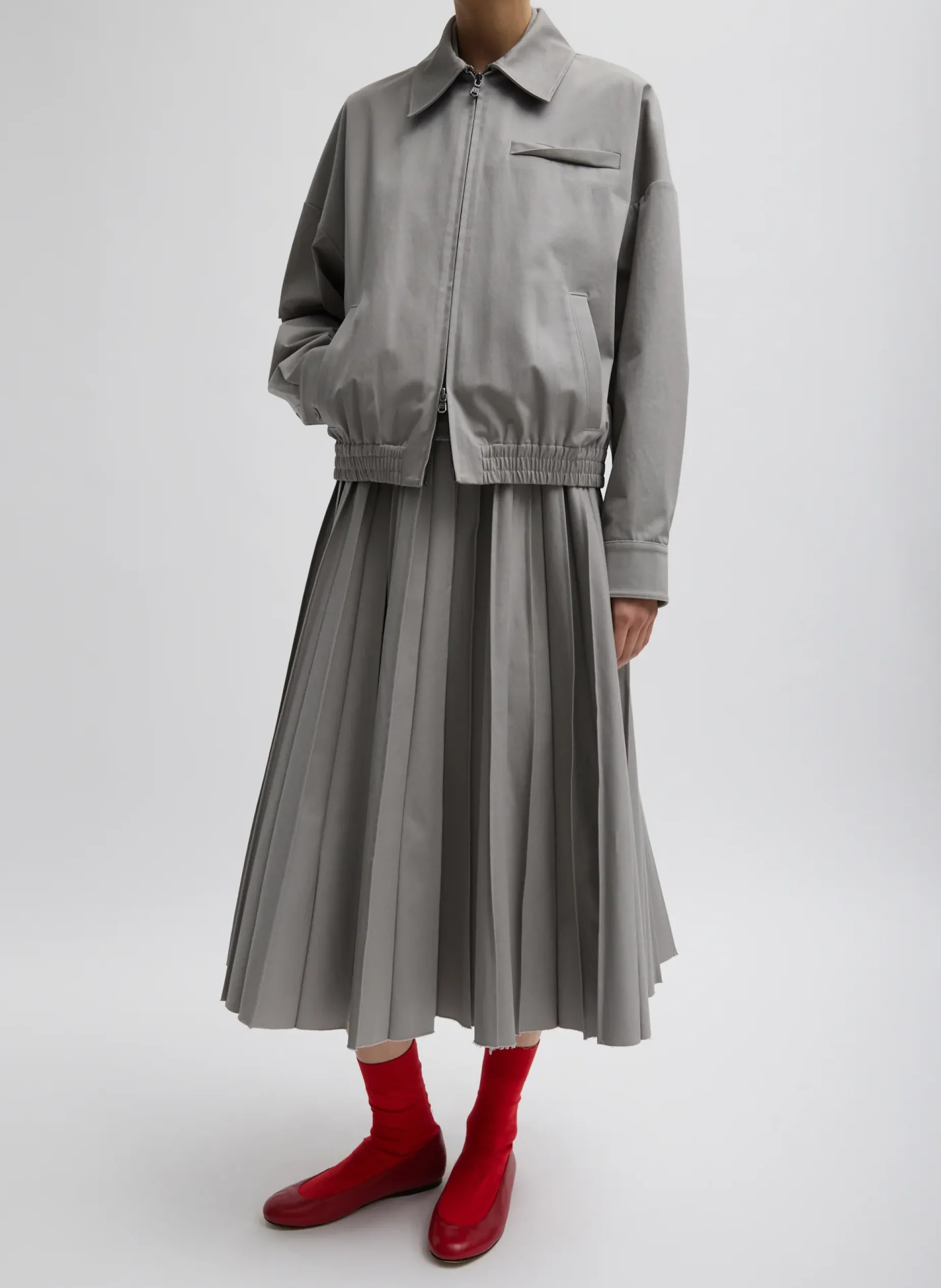 Jackets & Outerwear|Curated Closets>Tibi Oliver Cotton Stretch Tricotine Bomber Grey Moon
