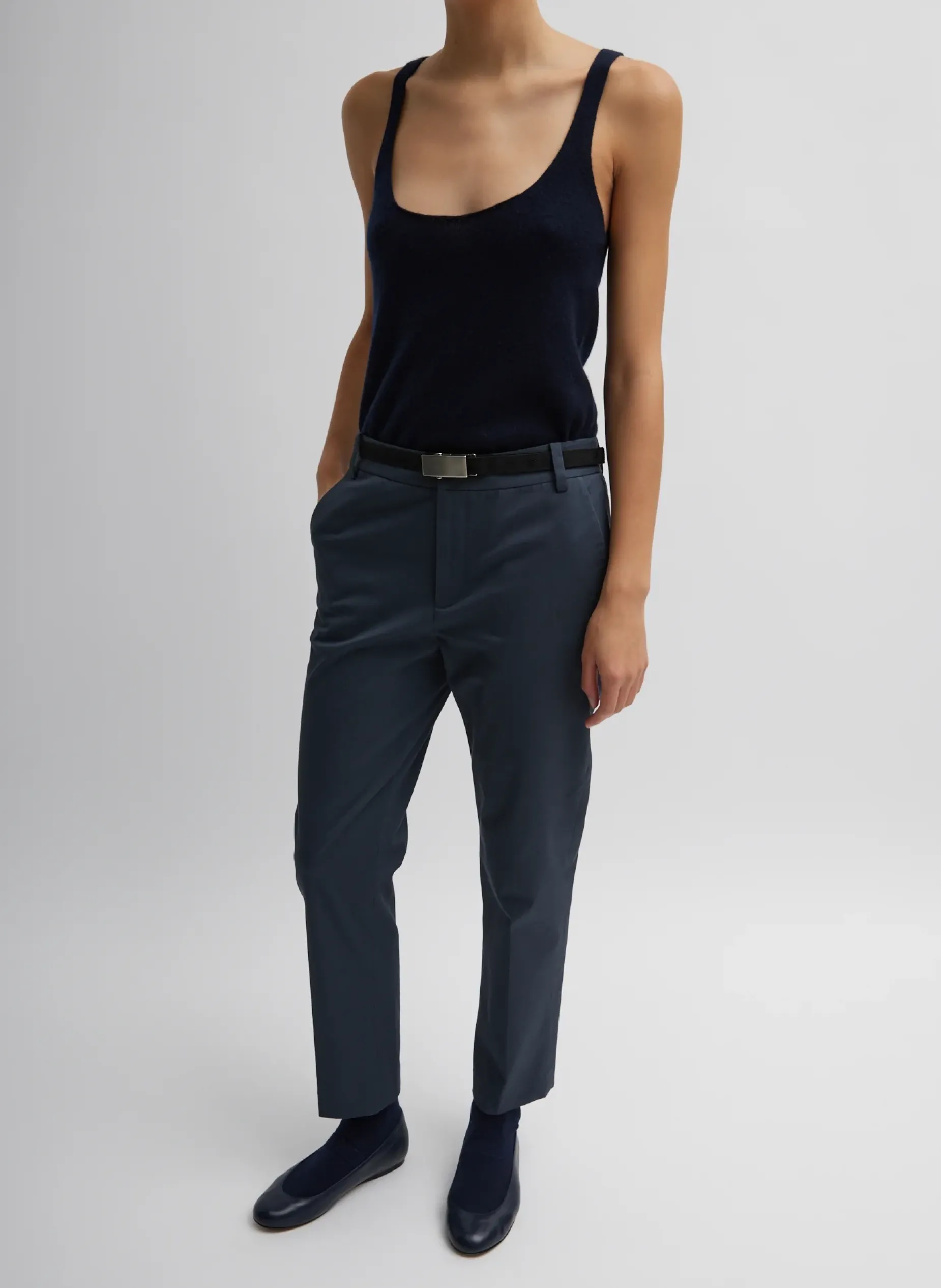Suits|Pants & Shorts>Tibi Oliver Cotton Stretch Tricotine Lennon Ankle Pant Slate Blue