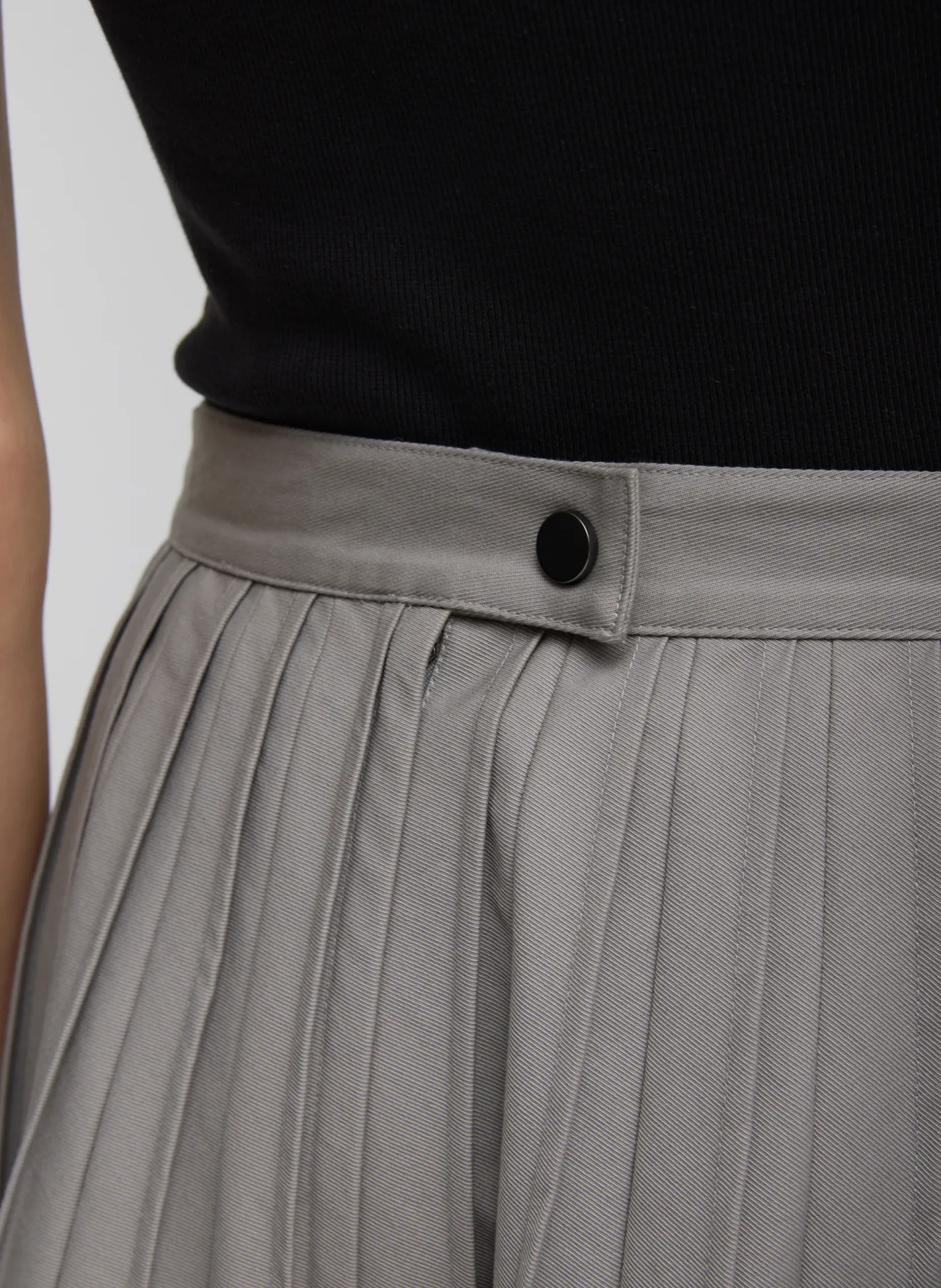 Skirts>Tibi Oliver Cotton Stretch Tricotine Pintucked Skirt Grey Moon