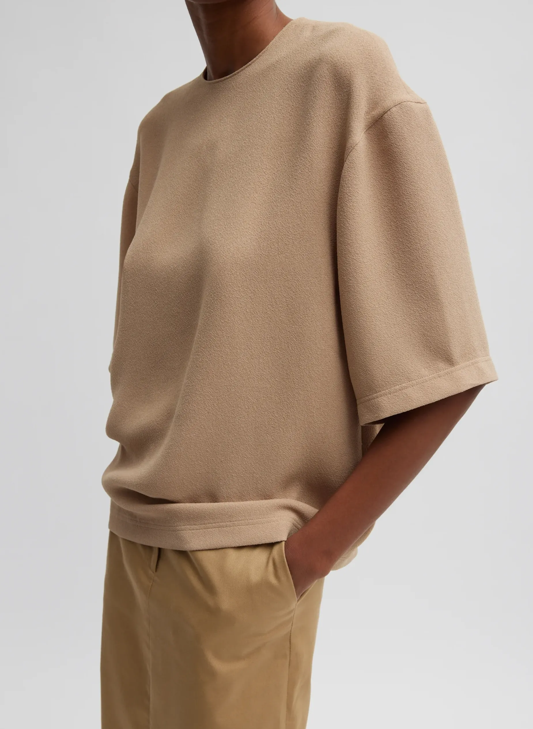 Tops>Tibi Pebble Sable Easy T-Shirt Granola