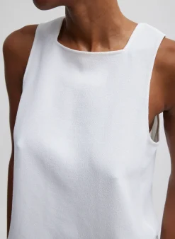 Tops>Tibi Pebble Sable Square Neck Cross Back Tank White