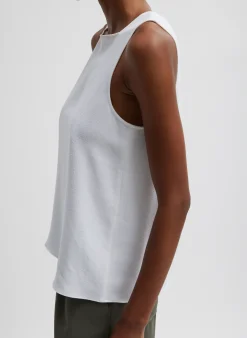 Tops>Tibi Pebble Sable Square Neck Cross Back Tank White
