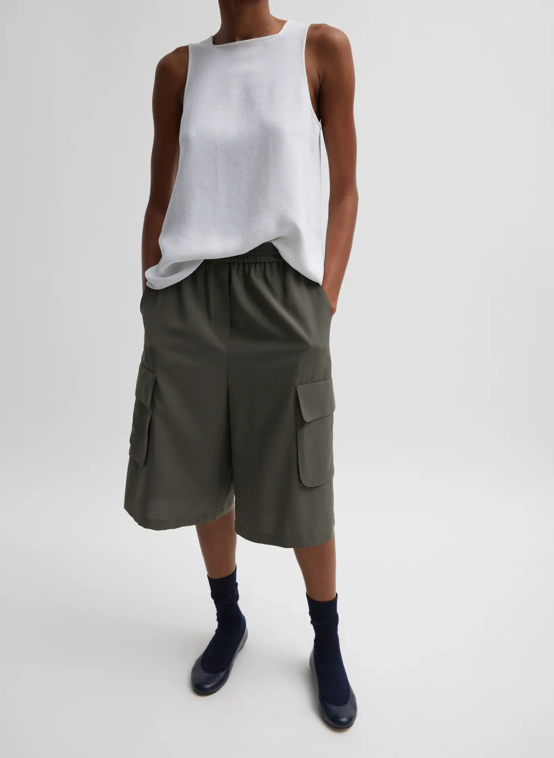 Tops>Tibi Pebble Sable Square Neck Cross Back Tank White