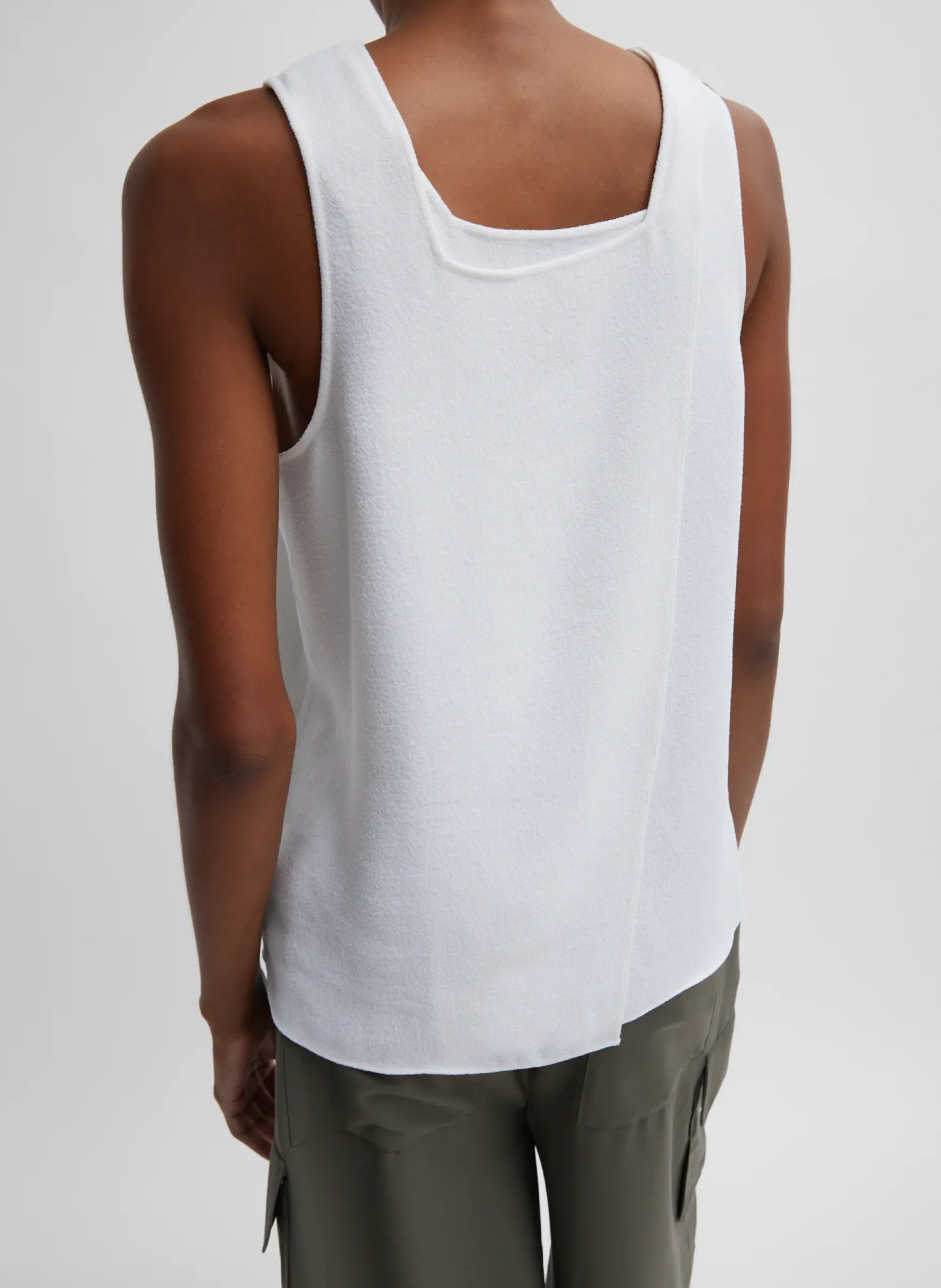 Tops>Tibi Pebble Sable Square Neck Cross Back Tank White
