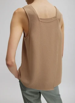 Tops>Tibi Pebble Sable Square Neck Cross Back Tank Granola