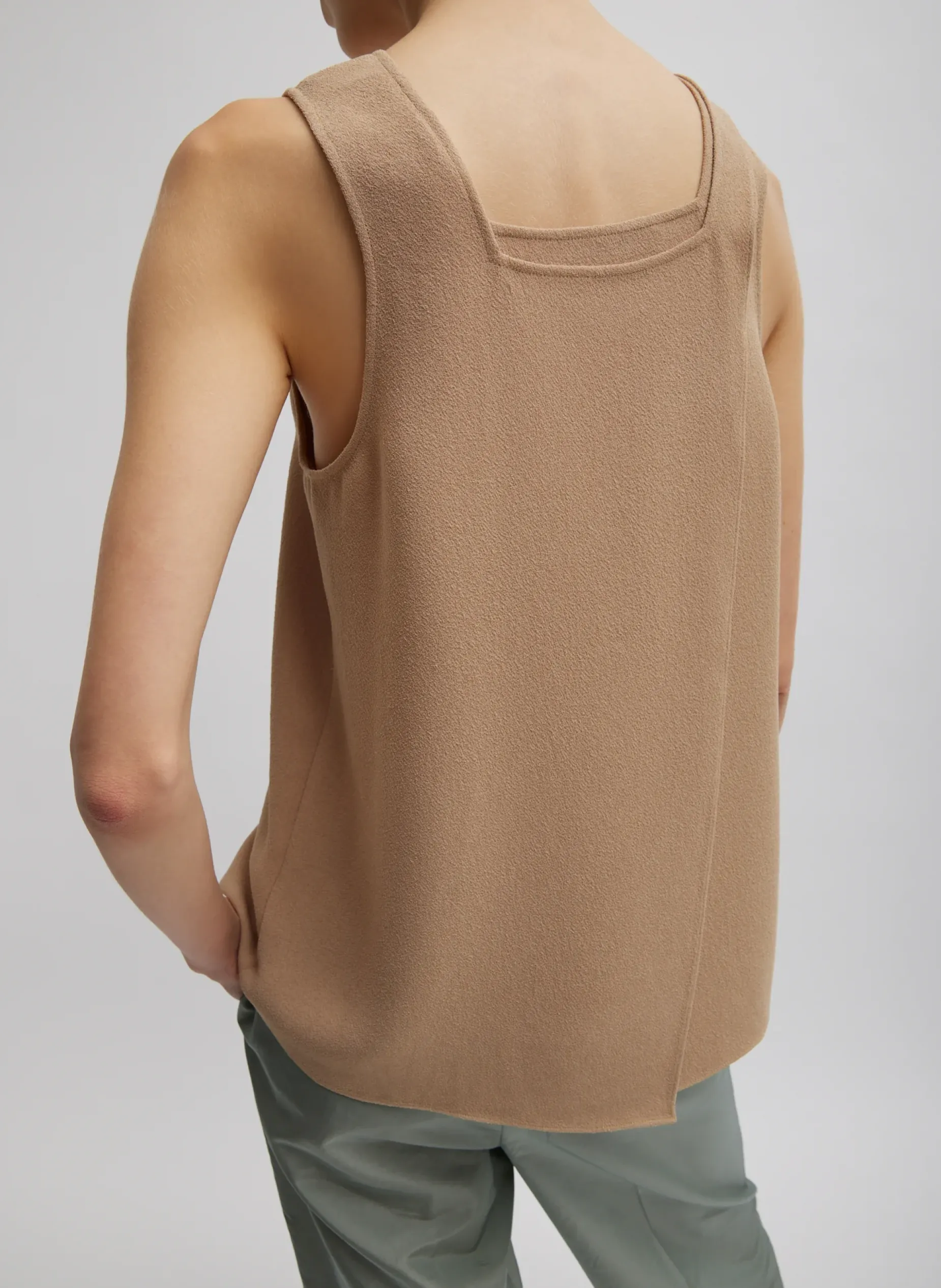 Tops>Tibi Pebble Sable Square Neck Cross Back Tank Granola
