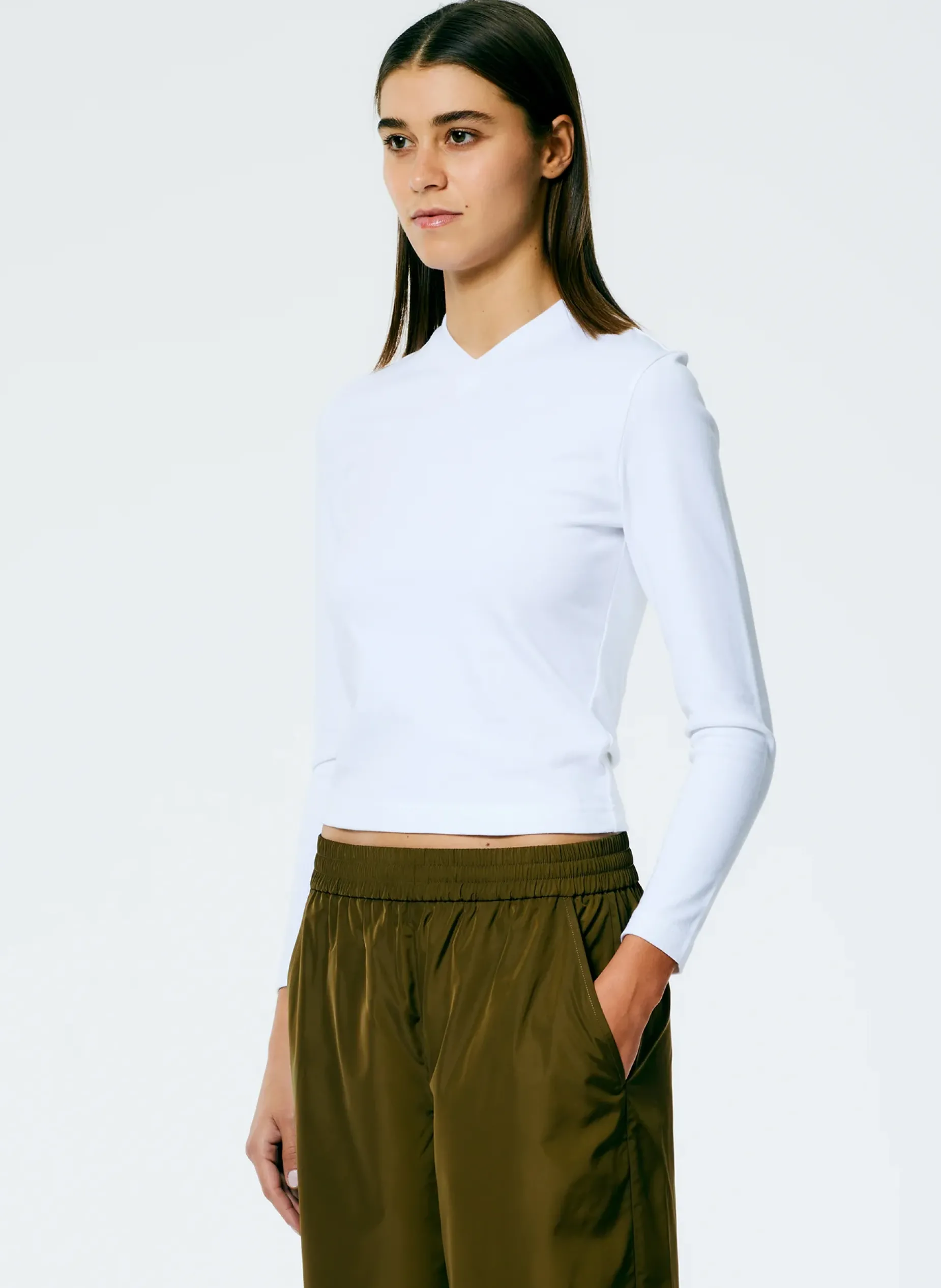 Knitwear & Sweatshirts|Tops>Tibi Perfect Shrunken V-Neck T-Shirt White