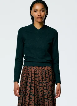 Knitwear & Sweatshirts|Tops>Tibi Perfect Shrunken V-Neck T-Shirt Charcoal Grey