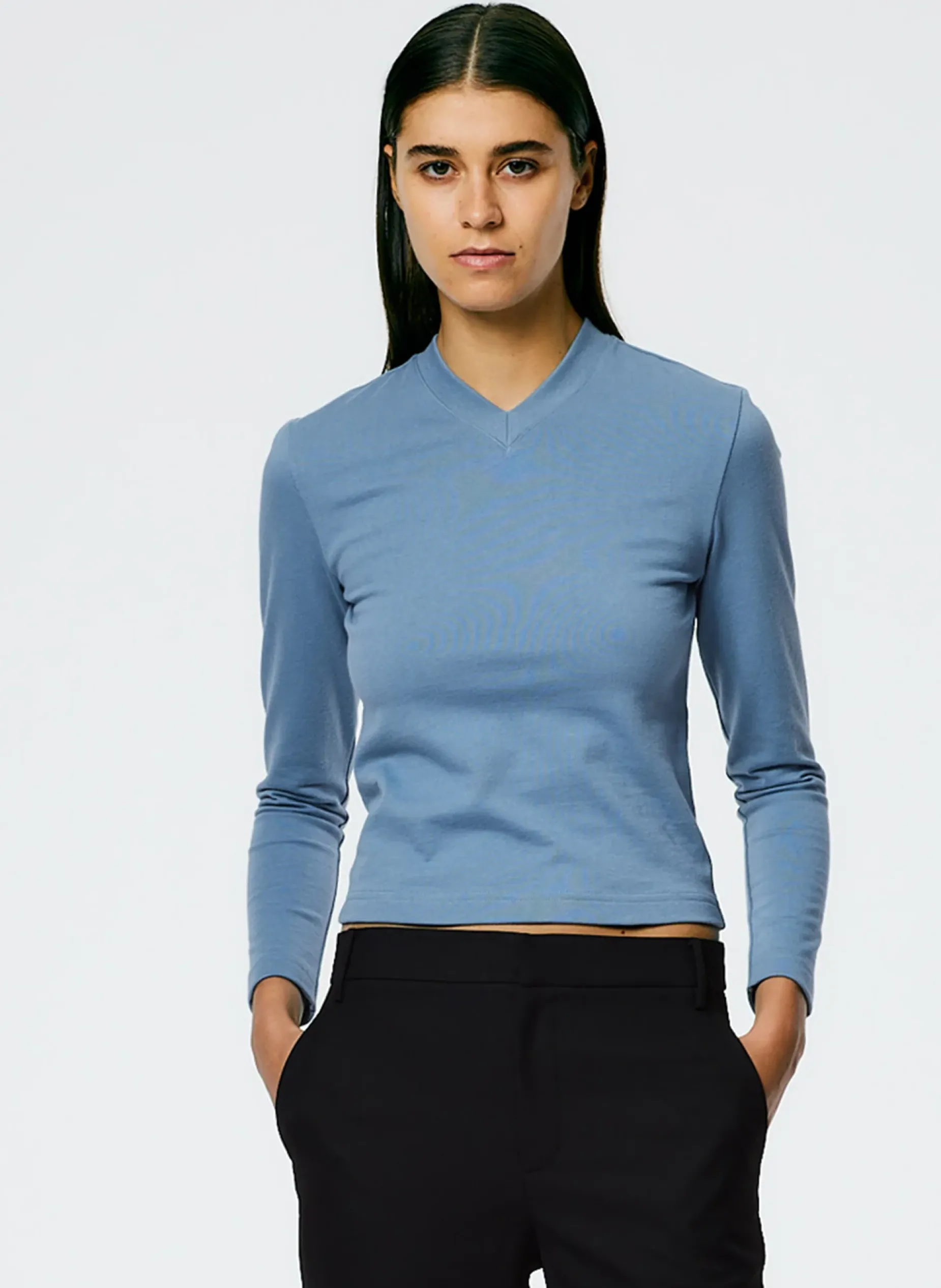 Knitwear & Sweatshirts|Tops>Tibi Perfect Shrunken V-Neck T-Shirt Blue Mist