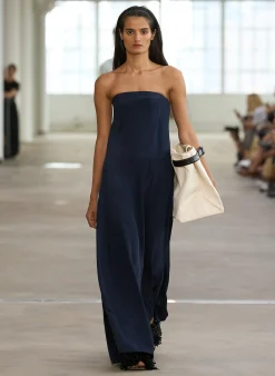 Dresses>Tibi 4-Ply Silk Strapless Sculpted Dress Dark Navy