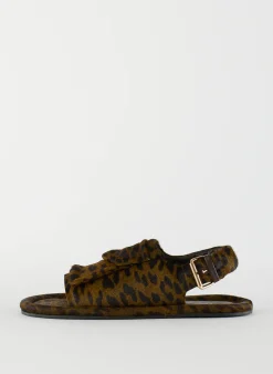 Flats>Tibi Pony Hair Calf Print Slingback Beryen Sandal Olive Green