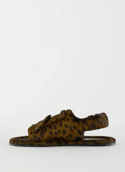Flats>Tibi Pony Hair Calf Print Slingback Beryen Sandal Olive Green