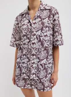 Tops>Tibi Recycled Nylon Batik Camp Shirt Cinnamon Multi