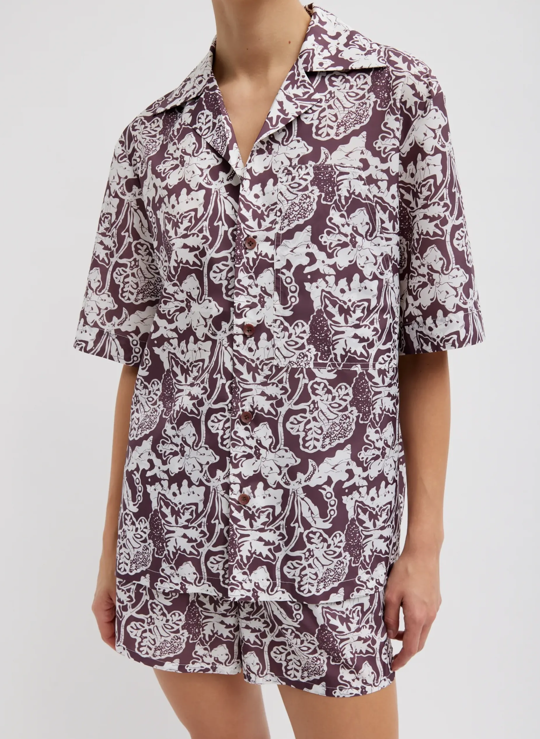 Tops>Tibi Recycled Nylon Batik Camp Shirt Cinnamon Multi