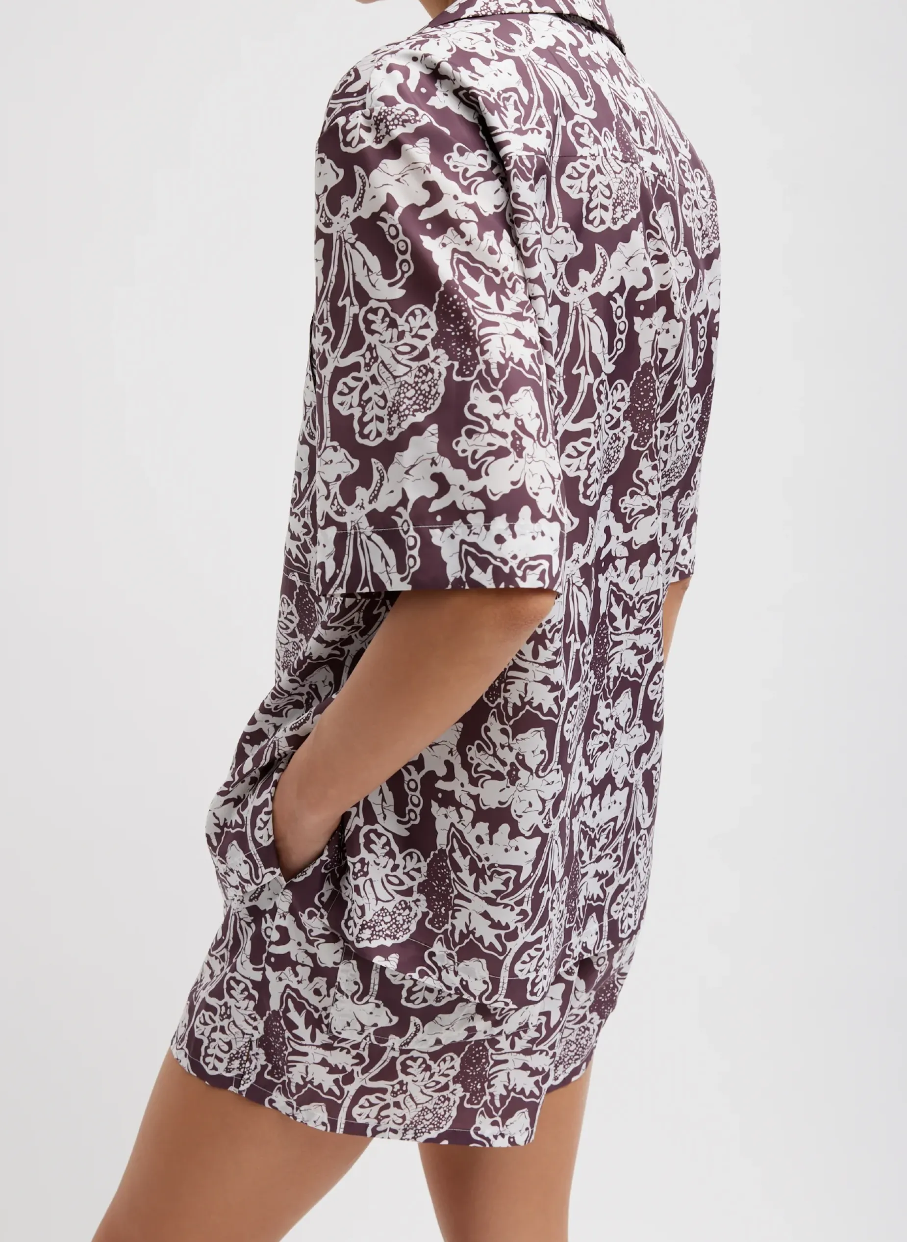 Tops>Tibi Recycled Nylon Batik Camp Shirt Cinnamon Multi
