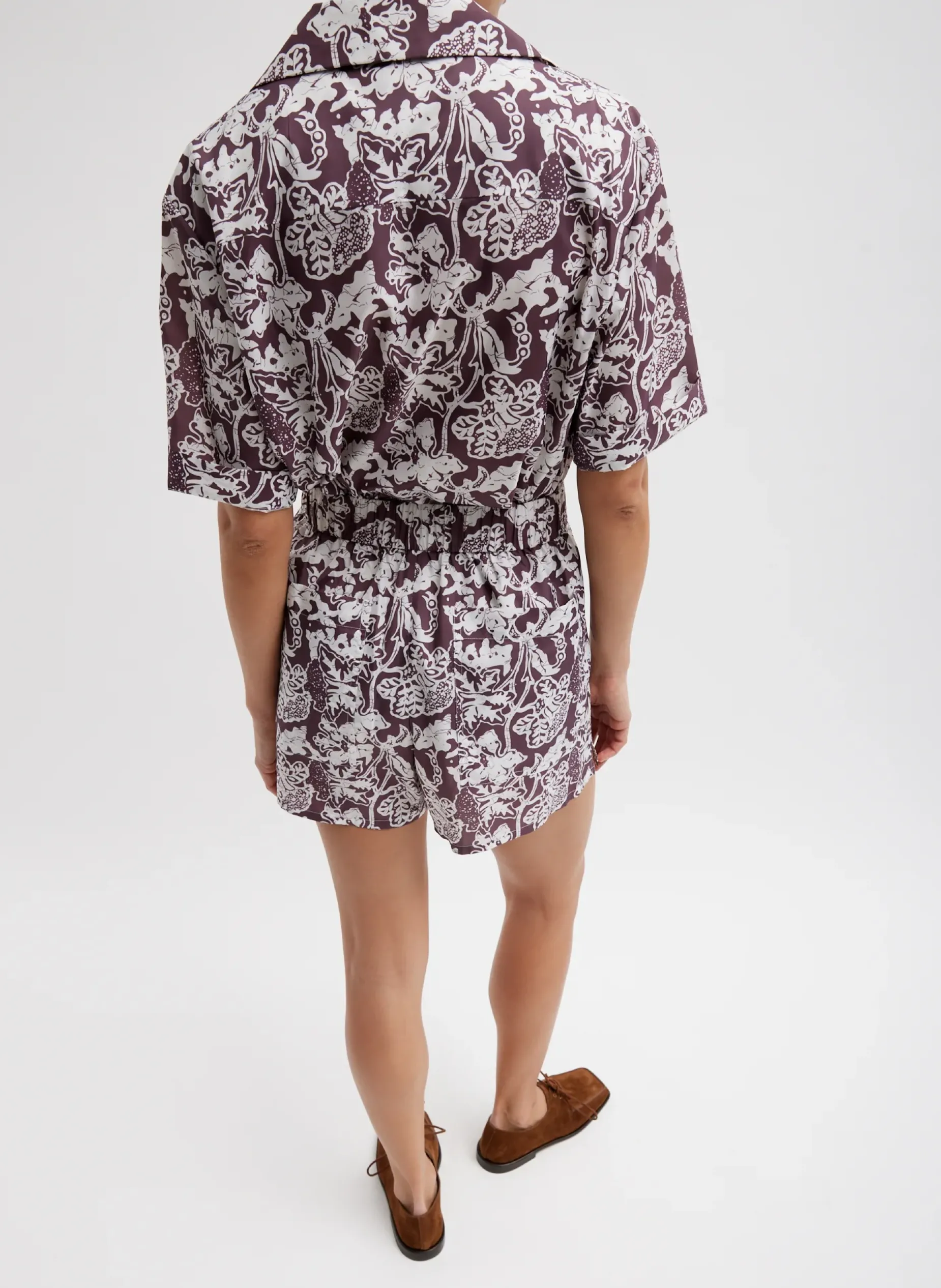 Tops>Tibi Recycled Nylon Batik Camp Shirt Cinnamon Multi