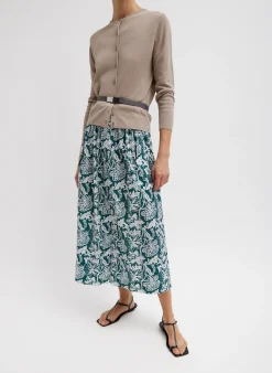 Skirts>Tibi Recycled Nylon Batik Full Skirt Hunter Green Multi