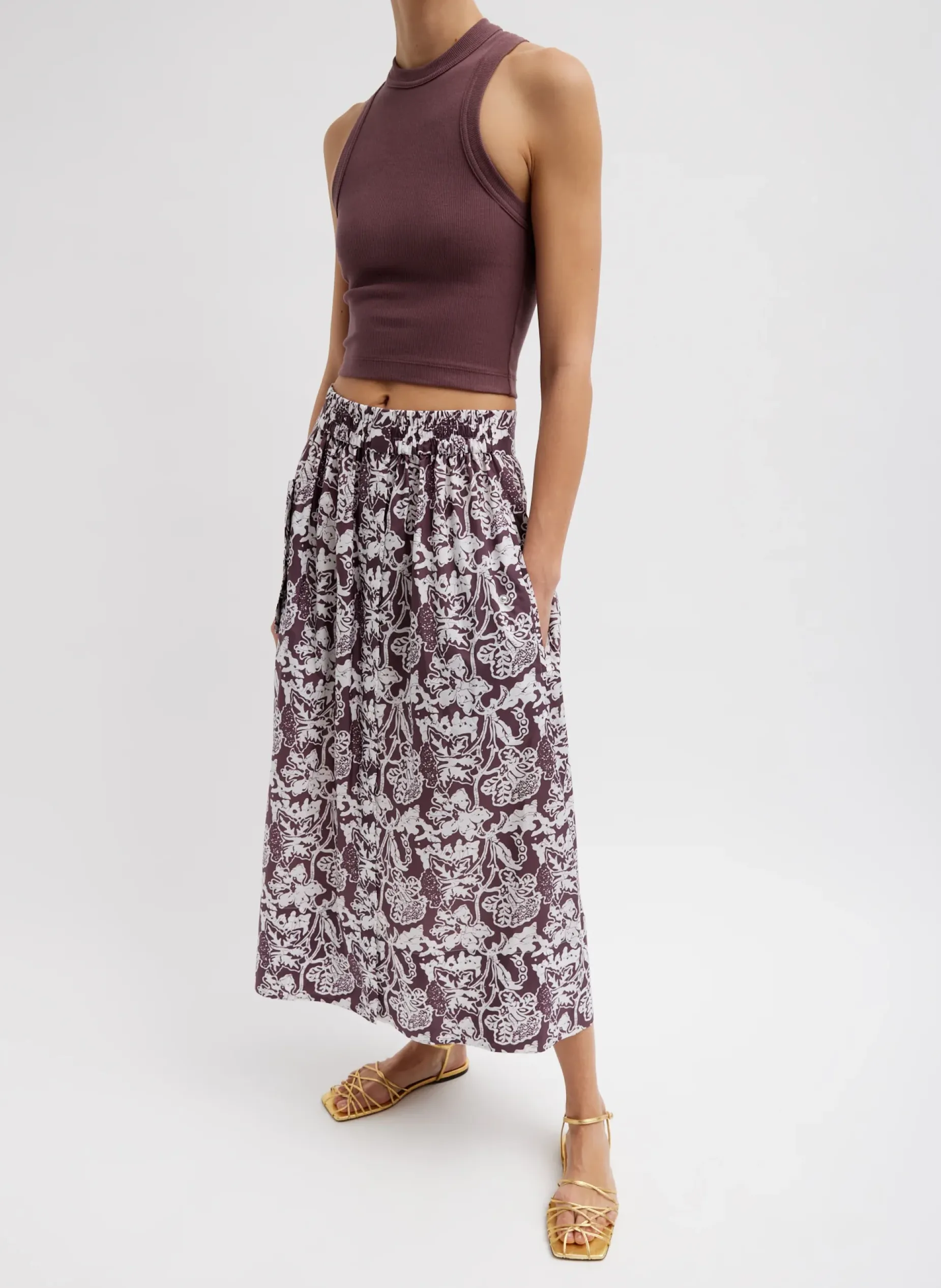Skirts|Curated Closets>Tibi Recycled Nylon Batik Full Skirt Cinnamon Multi