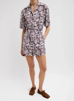 Pants & Shorts>Tibi Recycled Nylon Batik Pull On Shorts Cinnamon Multi