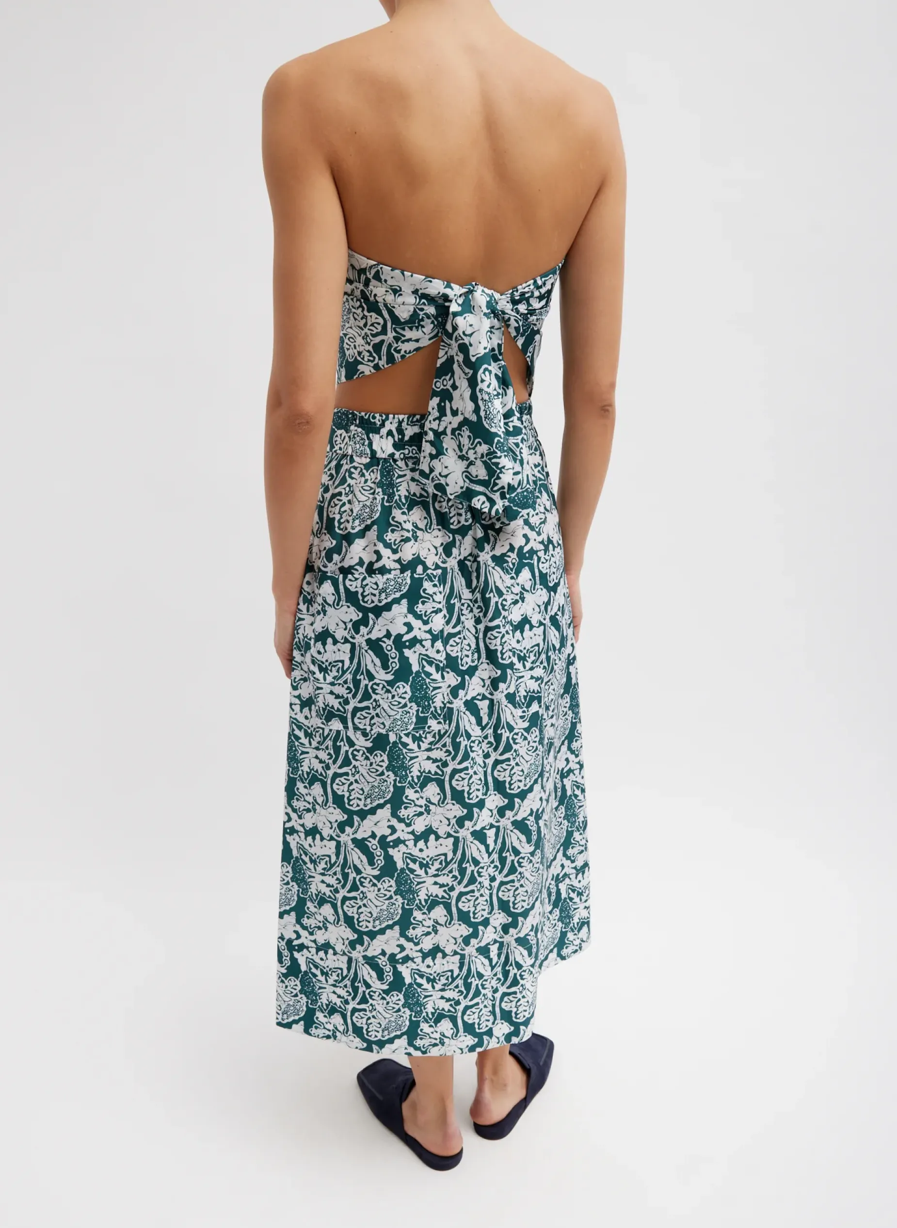 Tops|Curated Closets>Tibi Recycled Nylon Batik Strapless Bandeau Hunter Green Multi
