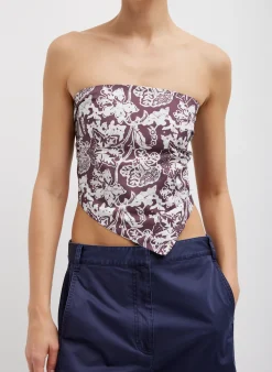 Tops>Tibi Recycled Nylon Batik Strapless Bandeau Cinnamon Multi