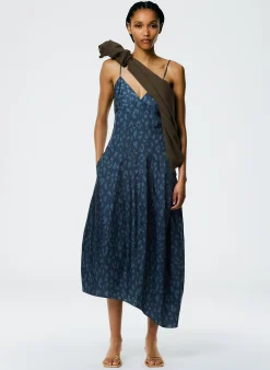 Dresses>Tibi Recycled Sporty Nylon Cheetah Cami Dress Navy Fog Multi