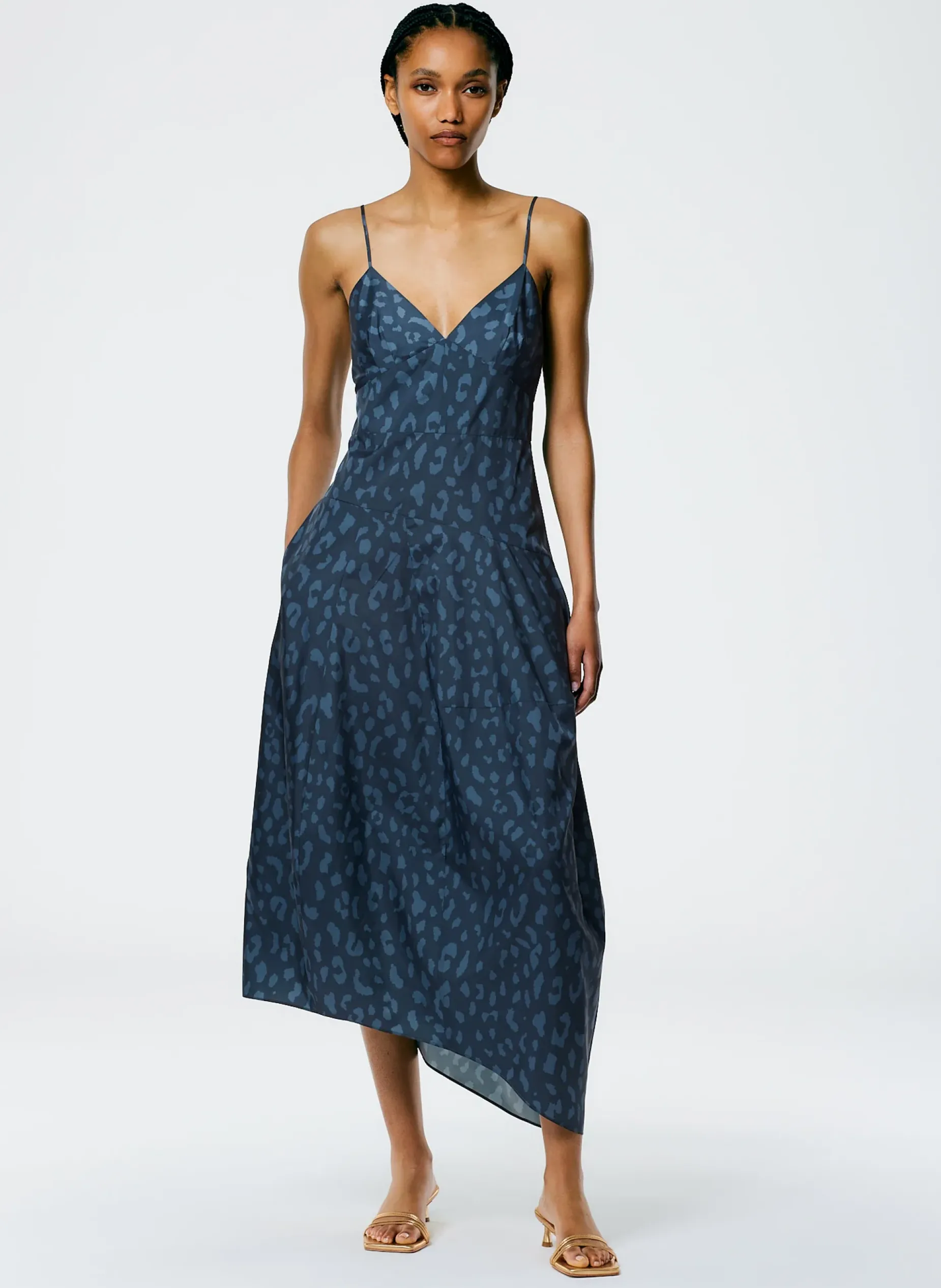 Dresses>Tibi Recycled Sporty Nylon Cheetah Cami Dress Navy Fog Multi