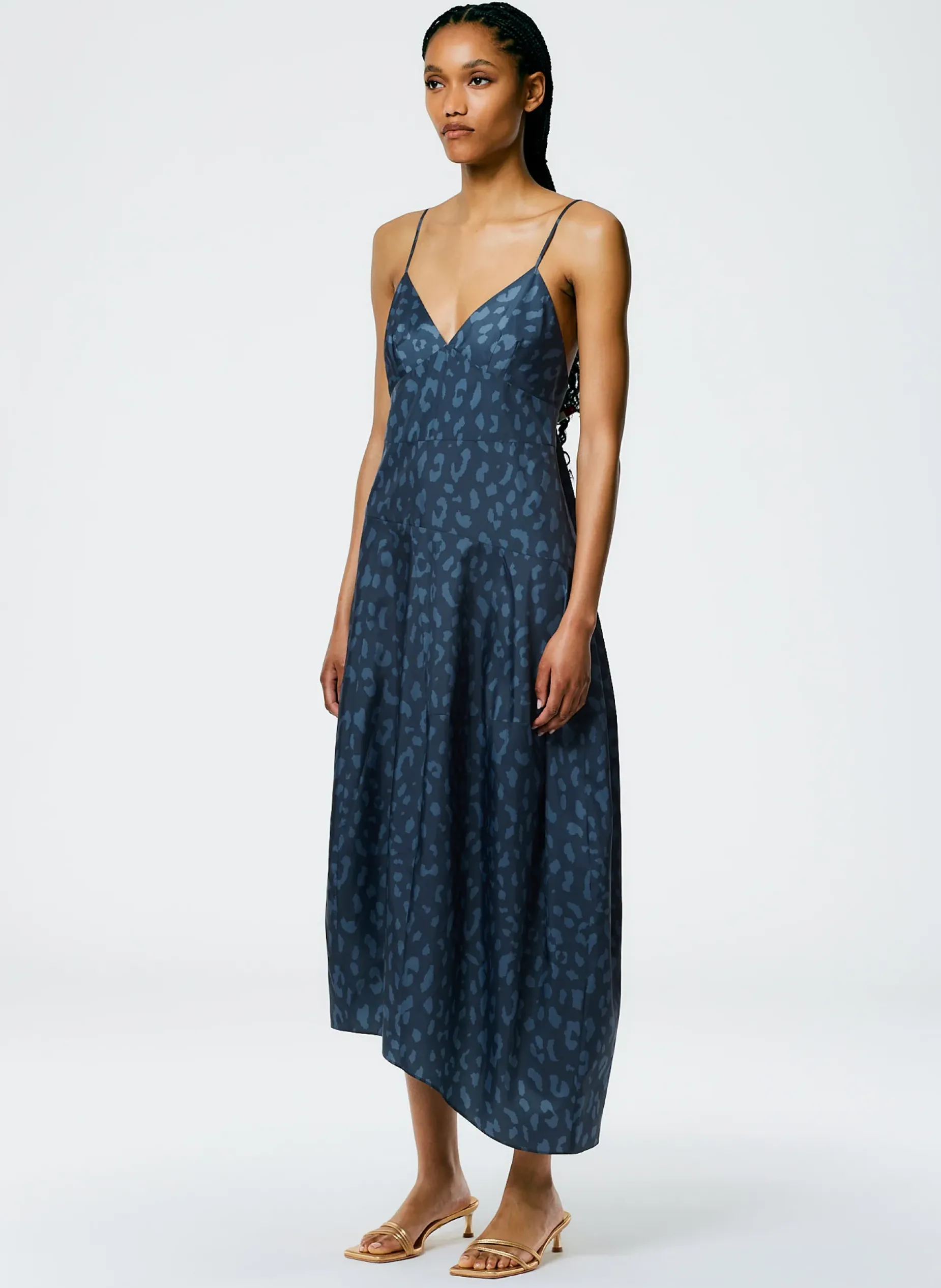Dresses>Tibi Recycled Sporty Nylon Cheetah Cami Dress Navy Fog Multi
