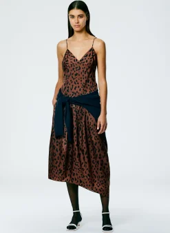 Dresses>Tibi Recycled Sporty Nylon Cheetah Cami Dress Brown Multi