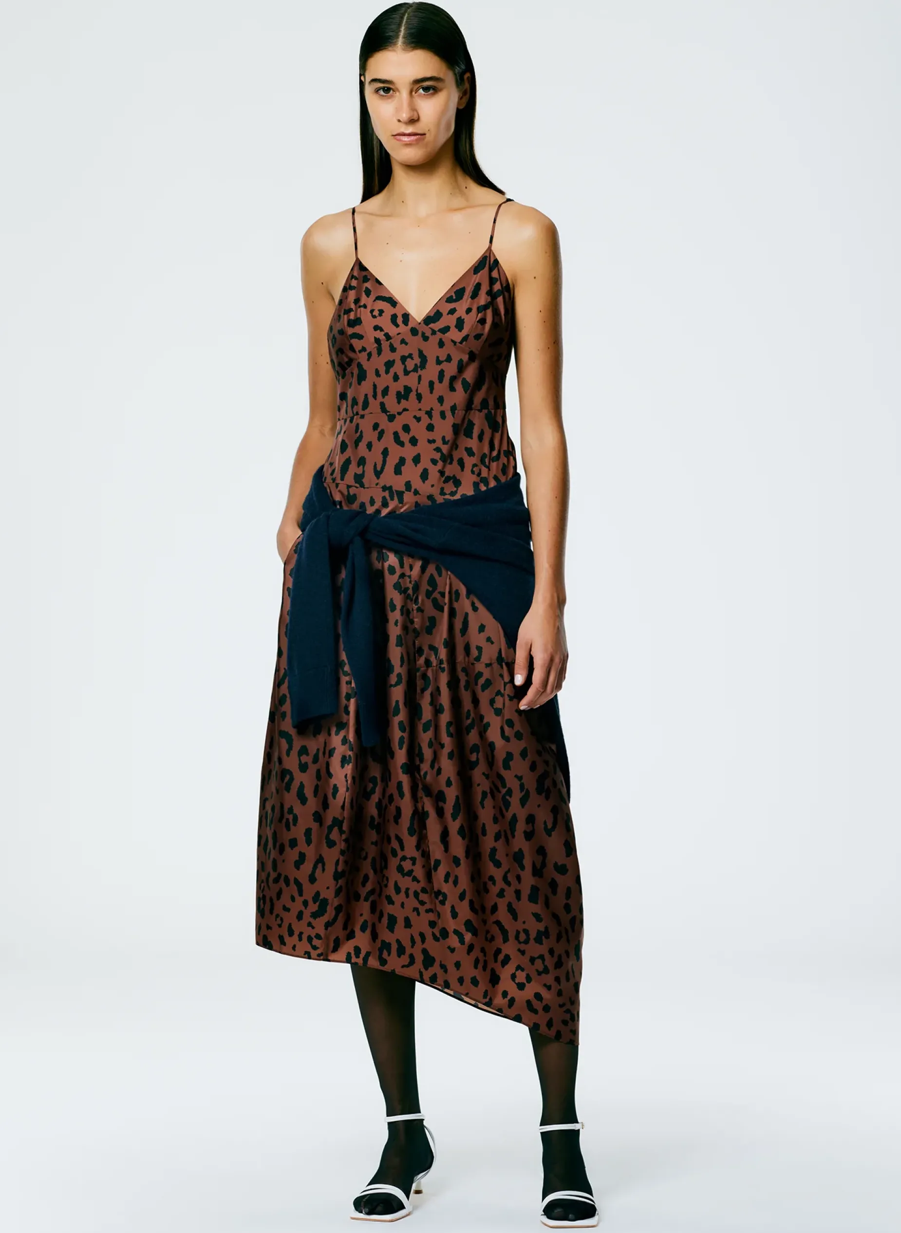 Dresses>Tibi Recycled Sporty Nylon Cheetah Cami Dress Brown Multi