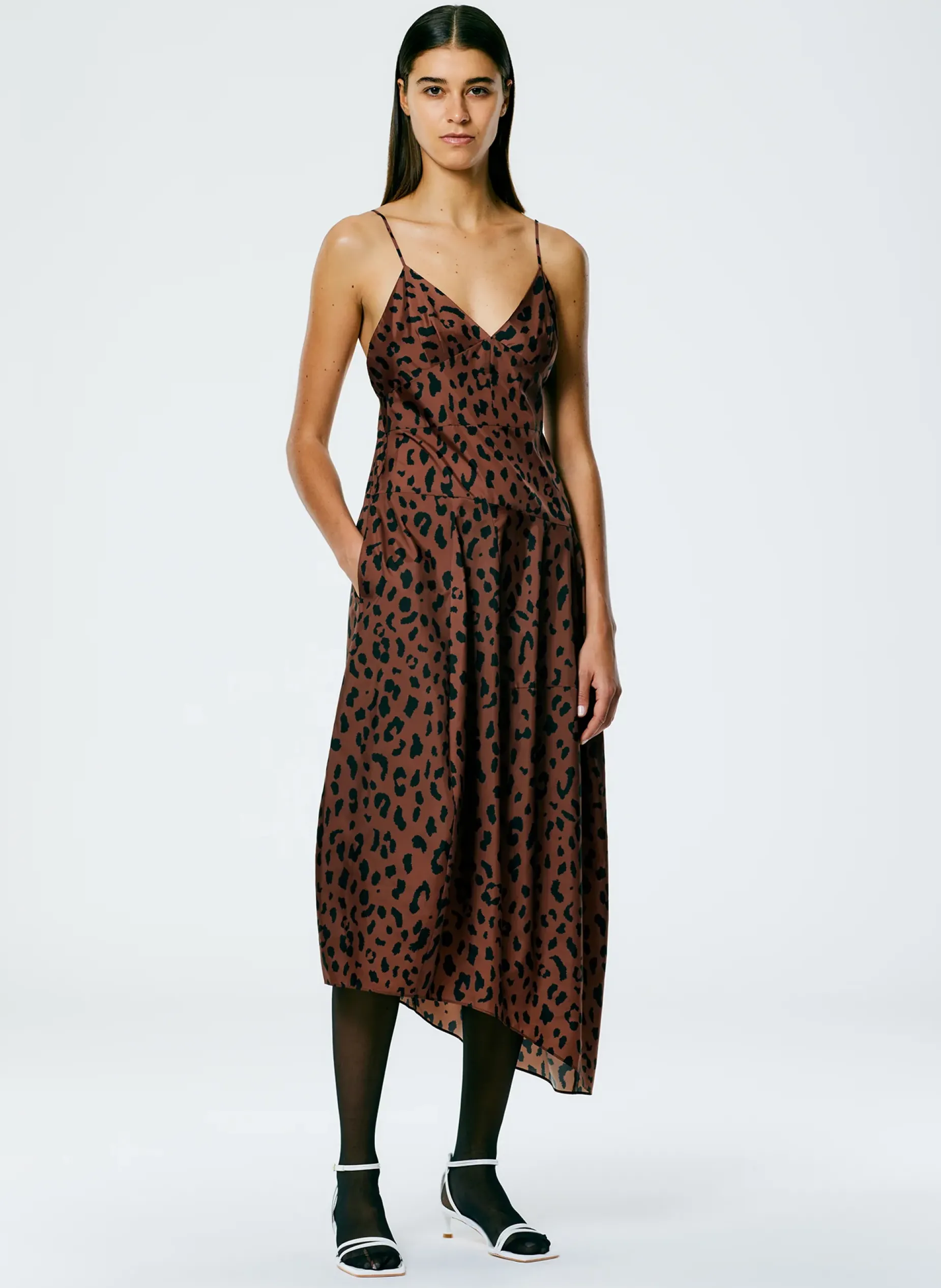 Dresses>Tibi Recycled Sporty Nylon Cheetah Cami Dress Brown Multi